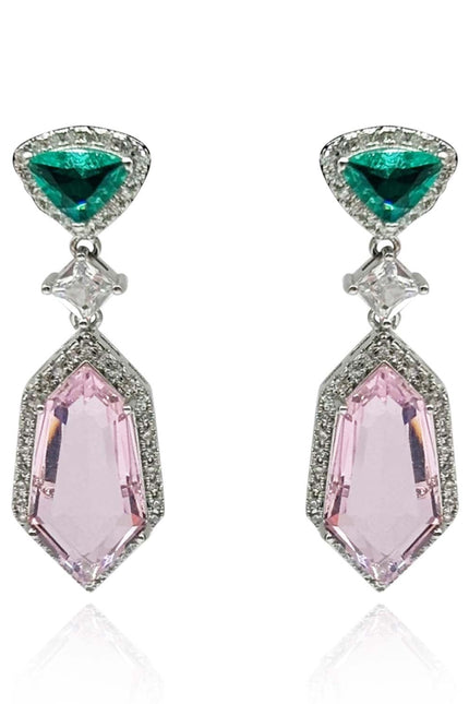 Michael Nash Jewelry | Leonie Emerald And Pink Cubic Zirconium Drop Earrings