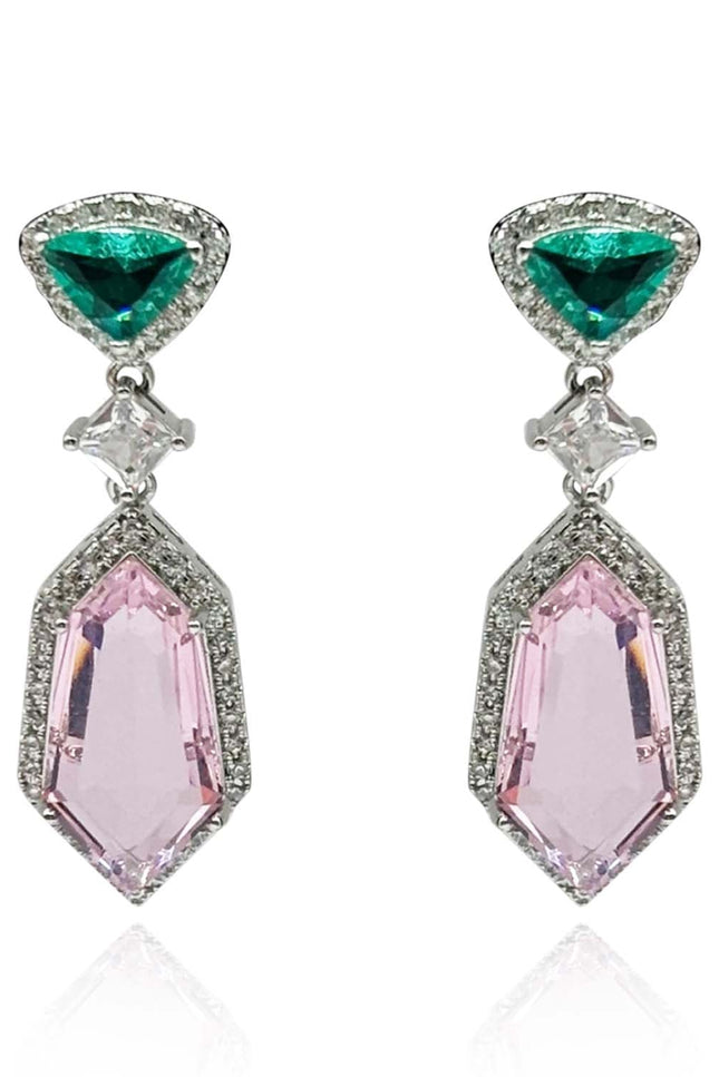 Michael Nash Jewelry | Leonie Emerald And Pink Cubic Zirconium Drop Earrings