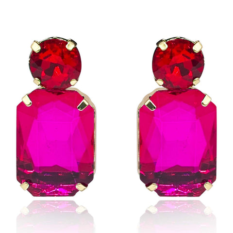 Michael Nash Jewelry | Fuschia Crystal Ocatgon And Ruby Round Stone Drop Earrings
