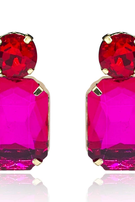 Michael Nash Jewelry | Adelle Fuschia Crystal Ocatgon And Ruby Round Stone Drop Earrings