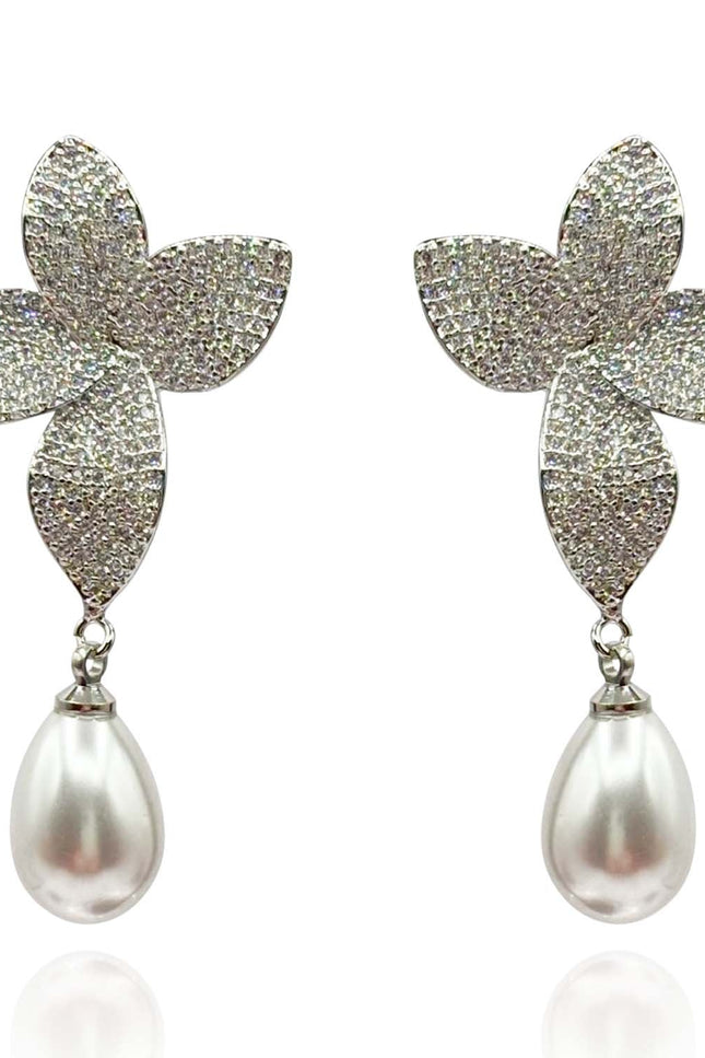 Michael Nash Jewelry | Liviana Cubic Zirconium Pave And Pearl Drop Clip On Earrings