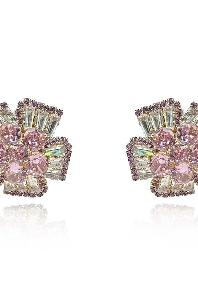 Michael Nash Jewelry | Fausta Pink Sapphire And Baguette Crystal Clip On Button Earrings