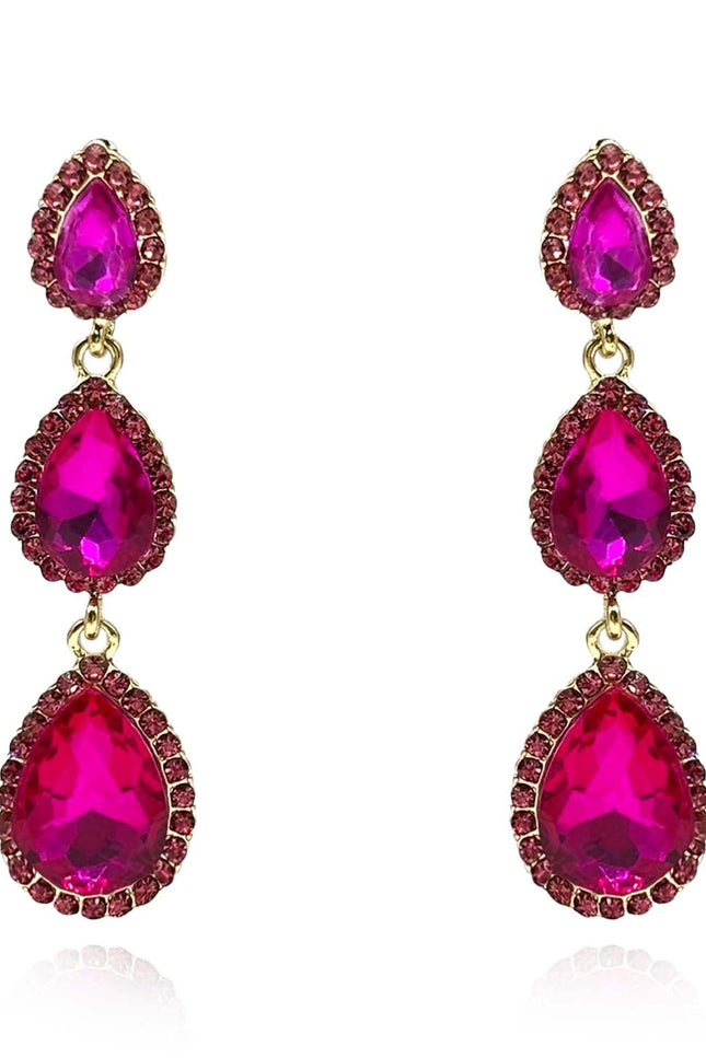 Michael Nash Jewelry | Giuseppa Triple Pear Shape Fuschia Glass Drop Earrings