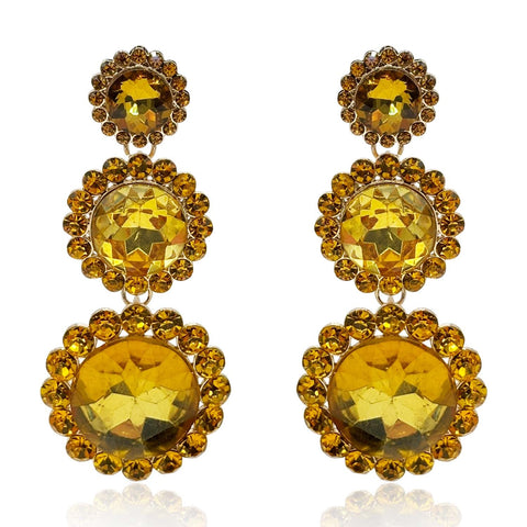 Michael Nash Jewelry | Triple Round Crystal Topaz Drop Earrings Surrounded By Round Topaz Stones