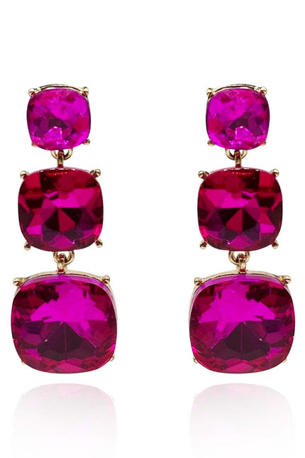 Michael Nash Jewelry | Mackenzie Triple Cushion Shape Fuschia Drop Earrings