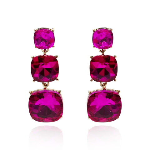 Michael Nash Jewelry | Triple Cushion Shape Fuschia Drop Earrings
