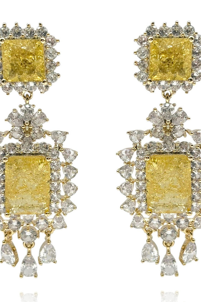 Michael Nash Jewelry | Minnie Canary And Crystal Clip On Drop Earrings In Gold Plated Brass Settinge