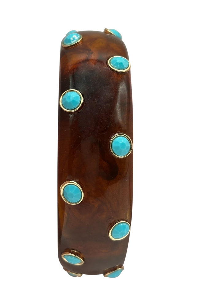 Michael Nash Jewelry | Seraphina Tortoise Resin Bangle With Turquoise Glass Stones In Gold-Plated Brass Settings