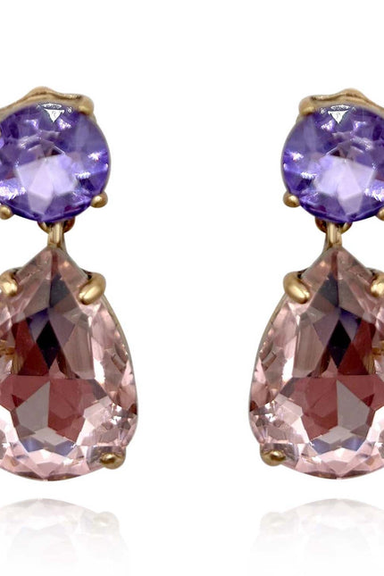 Michael Nash Jewelry | Marina Large Pear-Faceted Rose And Light Amethyst Crystal Drop Earrings In Brass With Gold Plating