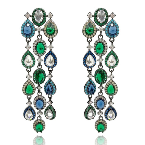 Michael Nash Jewelry | Multi-Color Crystal Gemstone Clip On Earrings Set In Blackened Rhodium