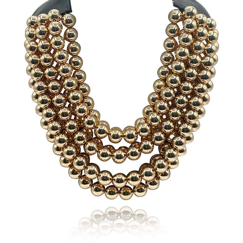 Michael Nash Jewelry | Liliana Multi-Strand Gold-Plated Resin Bead Necklace With Black Vegan Leather Clasp