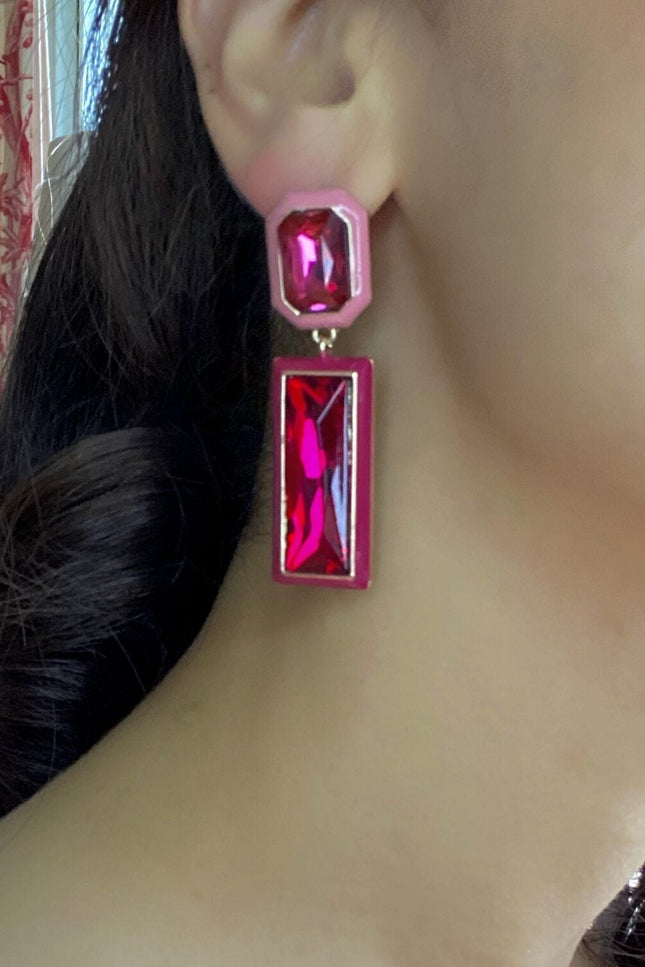 Michael Nash Jewelry | Gioia Pink And Red Enamel Edged Pink And Fuschia Glass Stone Earrings