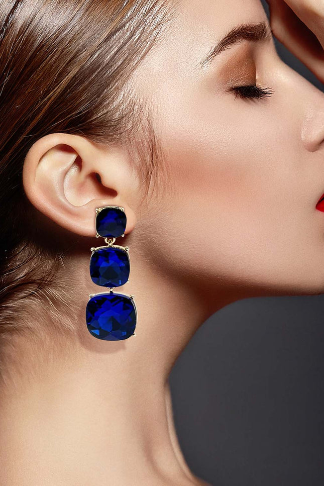 Michael Nash Jewelry | Mackenzie Triple Cushion Shape Sapphire Drop Earrings