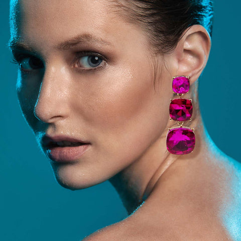 Michael Nash Jewelry | Triple Cushion Shape Fuschia Drop Earrings