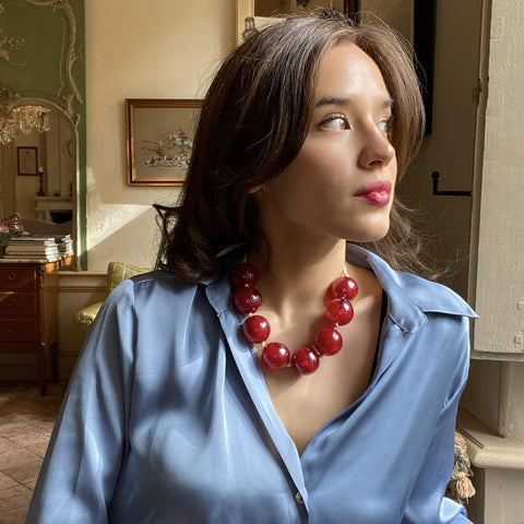 Michael Nash Jewelry | Ruby-Burgundy Marbled Knotted Resin Bead Necklace