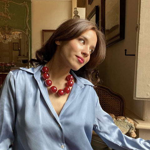 Michael Nash Jewelry | Ruby-Burgundy Marbled Knotted Resin Bead Necklace