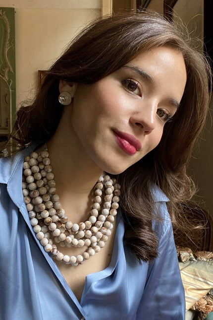 Michael Nash Jewelry | Isadora Multi-Strand Ivory Agate Resin Necklace With Ivory Vegan Adjustable Clasp