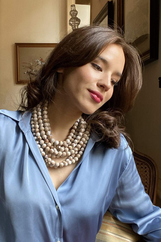 Michael Nash Jewelry | Isadora Multi-Strand Ivory Agate Resin Necklace With Ivory Vegan Adjustable Clasp
