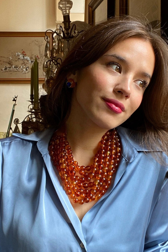 Michael Nash Jewelry | Isadora Multi-Strand Tortoise Resin Necklace With Vegan Adjustable Clasp