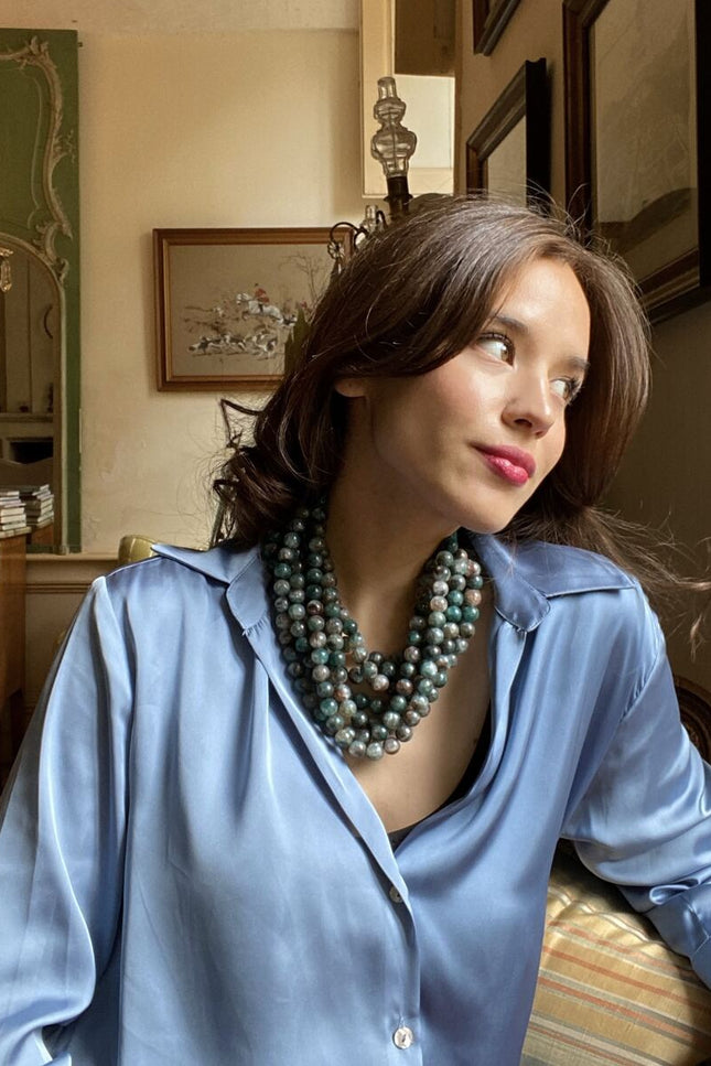 Michael Nash Jewelry | Isadora Multi-Strand Green Onyx Resin Necklace With Vegan Adjustable Clasp