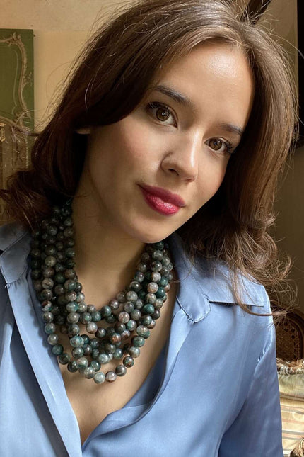 Michael Nash Jewelry | Isadora Multi-Strand Green Onyx Resin Necklace With Vegan Adjustable Clasp