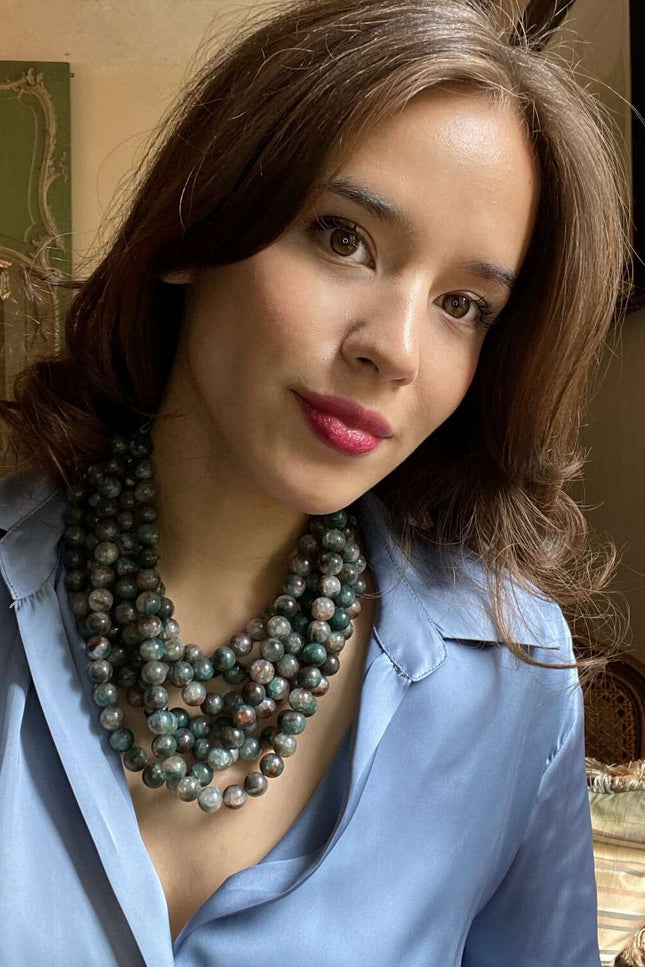 Michael Nash Jewelry | Isadora Multi-Strand Green Onyx Resin Necklace With Vegan Adjustable Clasp