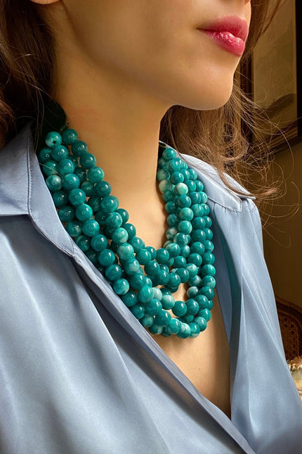 Michael Nash Jewelry | Isadora Multi-Strand Faux Resin Shades Of Turquoise Necklace With Vegan Adjustable Clasp