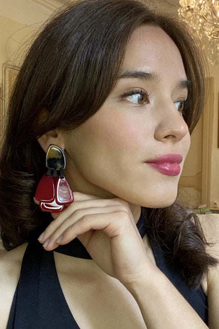 Michael Nash Jewelry | Patrizia Tortoise Resin Top Earrings With Ruby Drops