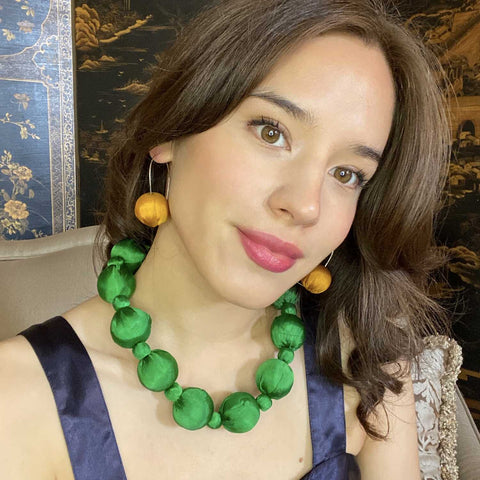 Michael Nash Jewelry | Large Emerald Silk Covered Wood Bead Necklace