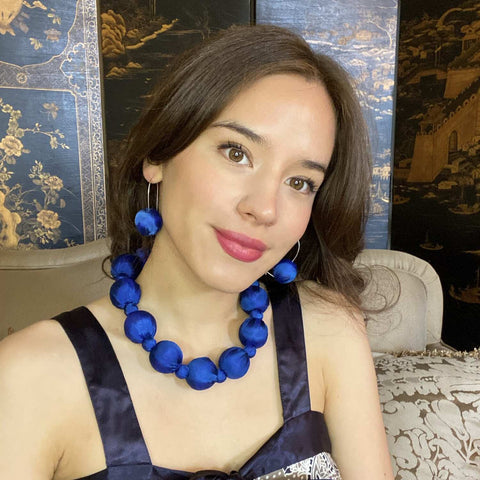 Michael Nash Jewelry | Large Cobalt Silk Covered Wood Bead Necklace