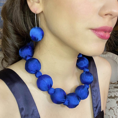 Michael Nash Jewelry | Large Cobalt Silk Covered Wood Bead Necklace