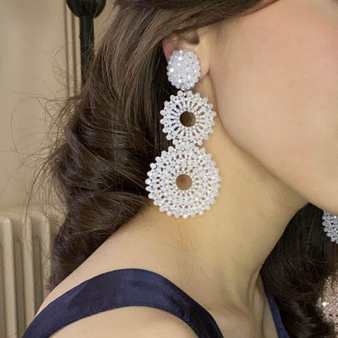 Michael Nash Jewelry | White Aurora Borealis Glass Clip On Boho Drop Earrings