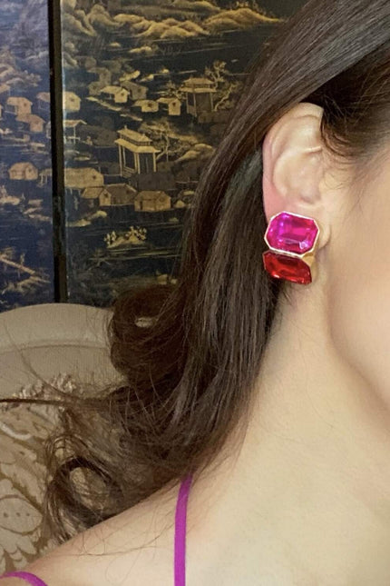 Michael Nash Jewelry | Clara Fuchsia And Ruby Double Stone Clip Earrings