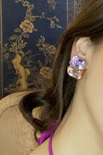 Michael Nash Jewelry | Clara Light Amethyst And Light Rose Double Stone Clip Earrings
