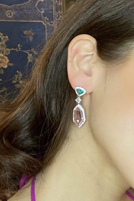 Michael Nash Jewelry | Leonie Emerald And Pink Cubic Zirconium Drop Earrings