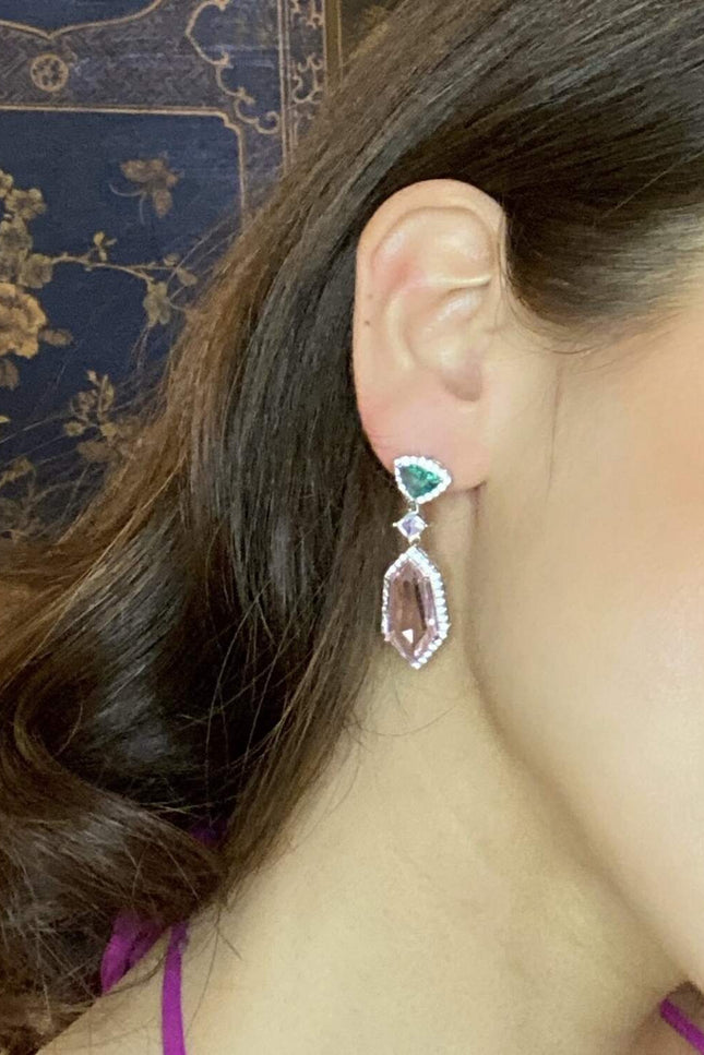Michael Nash Jewelry | Leonie Emerald And Pink Cubic Zirconium Drop Earrings
