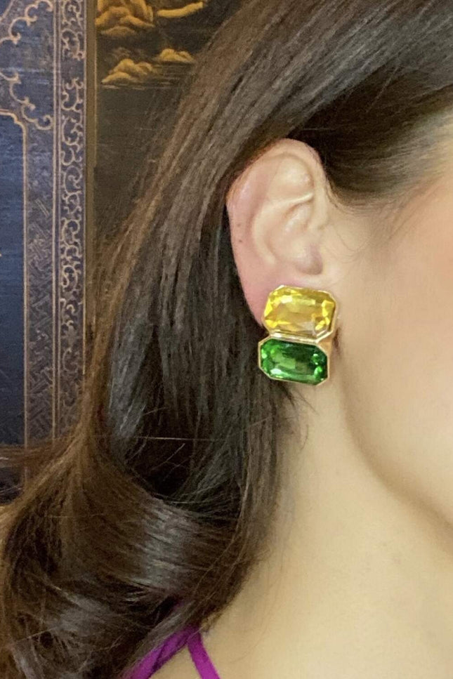 Michael Nash Jewelry | Clara Topaz And Emerald Double Stone Clip Earrings