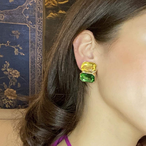 Michael Nash Jewelry | Topaz And Emerald Double Stone Clip Earrings
