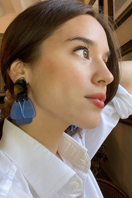 Michael Nash Jewelry | Patrizia Tortoise Resin Top Earrings With Light Blue Resin Drops