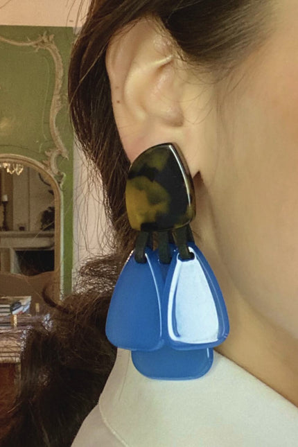 Michael Nash Jewelry | Patrizia Tortoise Resin Top Earrings With Light Blue Resin Drops