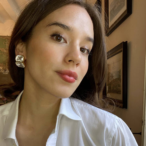 Michael Nash Jewelry | Crystal And Black Diamond  Double Stone Clip Earrings