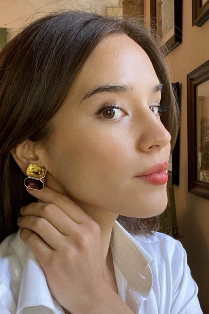 Michael Nash Jewelry | Clara Topaz And Dark Topaz Double Stone Clip Earrings