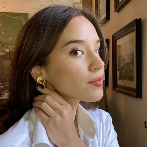 Michael Nash Jewelry | Topaz And Dark Topaz Double Stone Clip Earrings