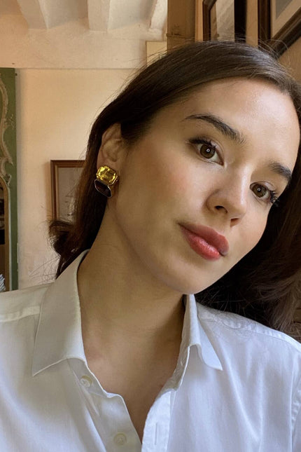 Michael Nash Jewelry | Clara Topaz And Dark Topaz Double Stone Clip Earrings