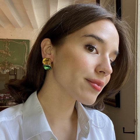 Michael Nash Jewelry | Topaz And Emerald Double Stone Clip Earrings