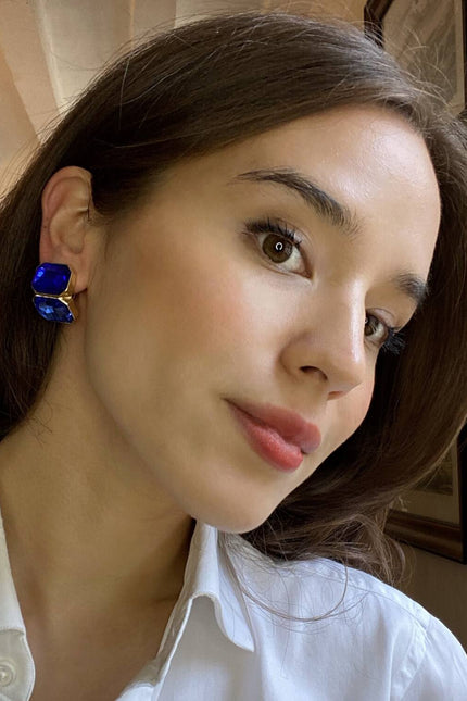 Michael Nash Jewelry | Clara Sapphire And Light Sapphire Double Stone Clip Earrings