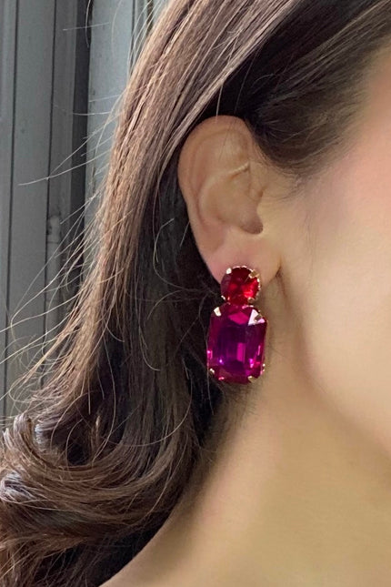 Michael Nash Jewelry | Adelle Fuschia Crystal Ocatgon And Ruby Round Stone Drop Earrings
