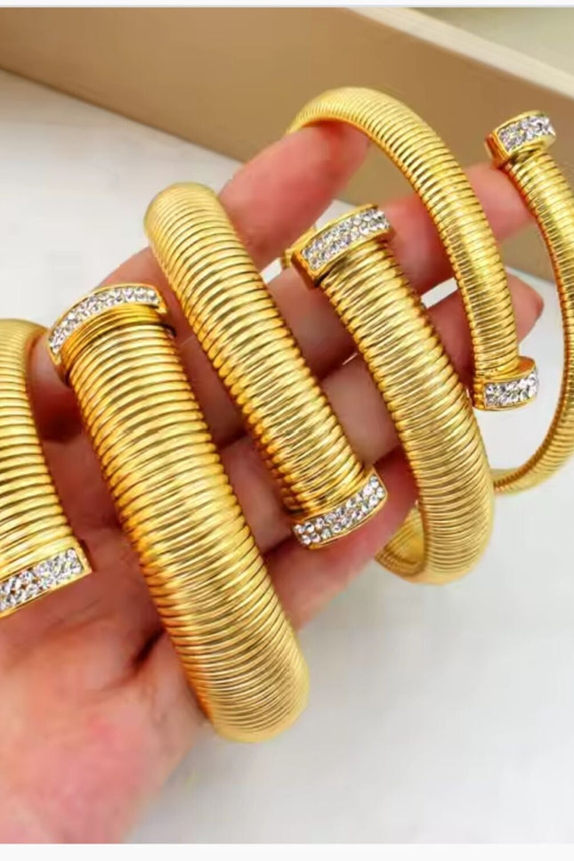 Michael Nash Jewelry | Livia Gold Plated Twelve Millimeter Cobra Bracelet With Pave Tips