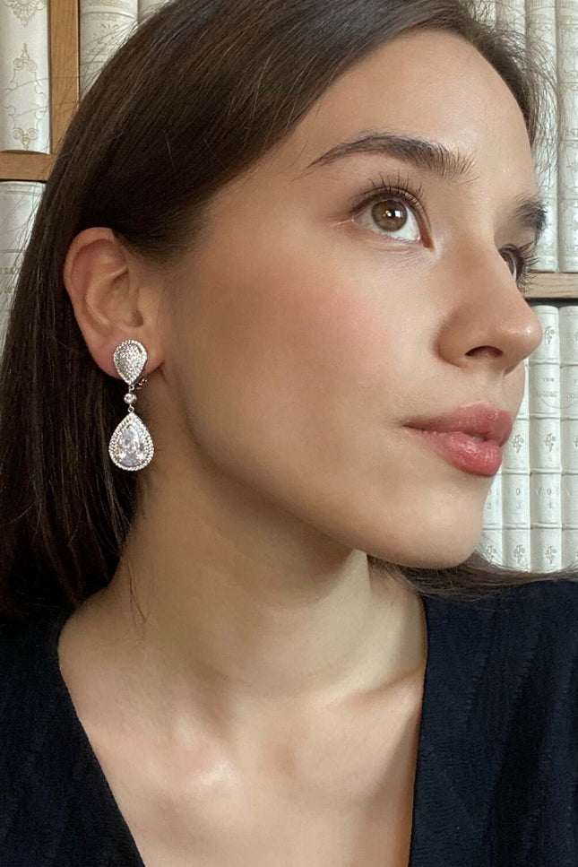 Michael Nash Jewelry | Loise Cubic Zirconium Pear Shape Drop Clip On Earrings