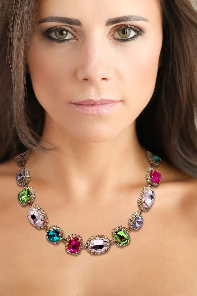 Michael Nash Jewelry | Maureen Multi Pastel And Bright Faceted Stone Necklace